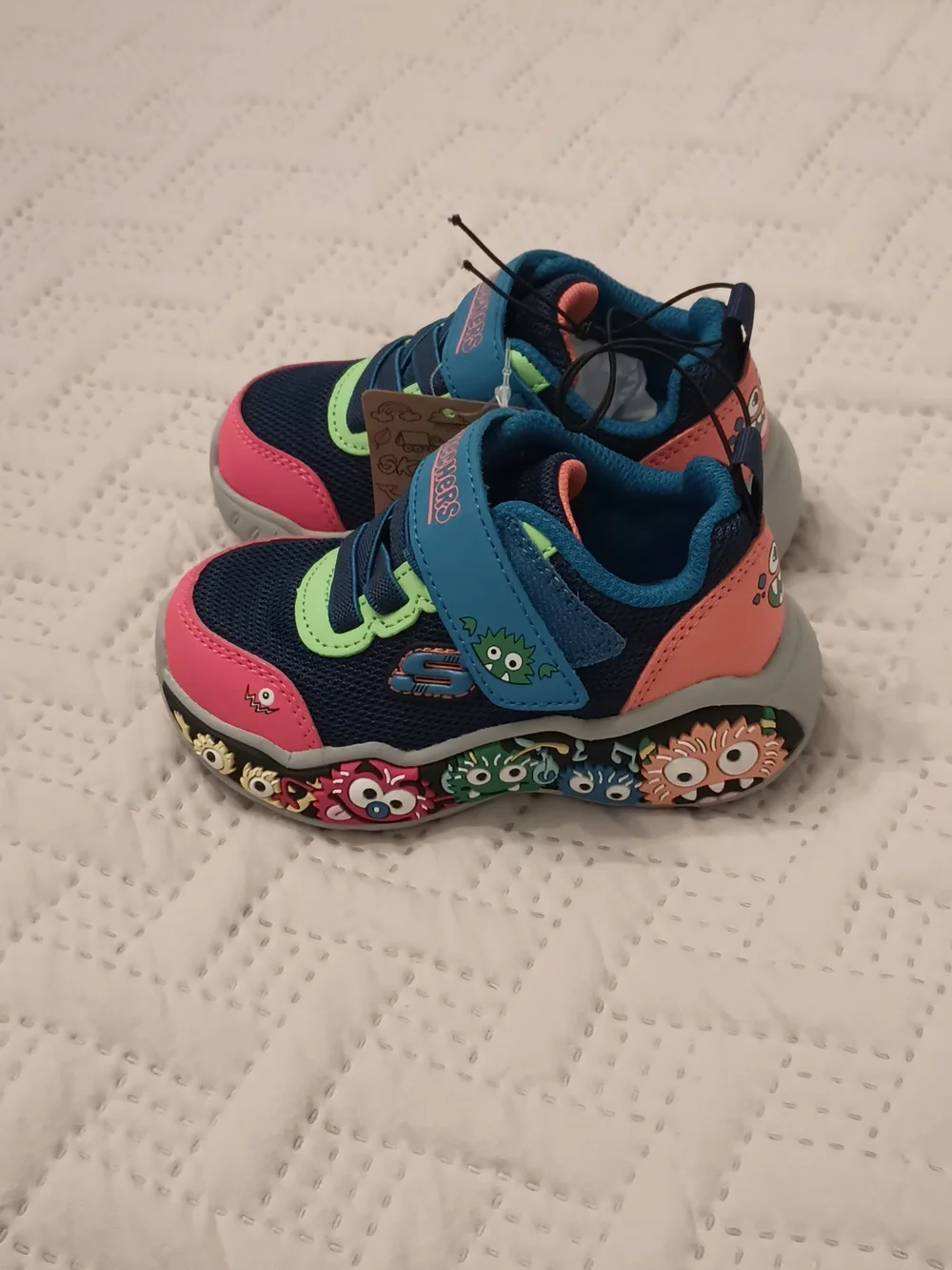 Kids Skechers Play Scene Navy, Pink & Lime Sneakers 6 Toddlers - Picture 8 of 14